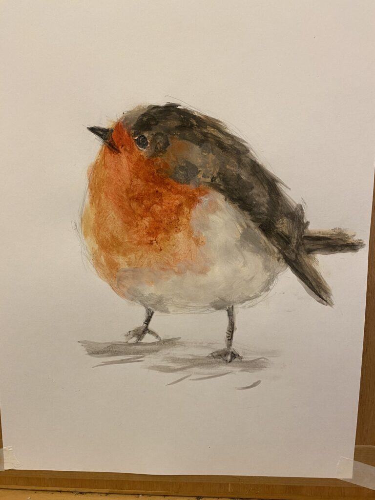 Peinture d'un oiseau réalisée par un élève de l'Art Récré