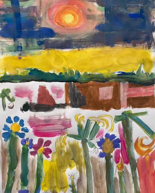 Dessine moi une maison et des fleurs 😍 #peinture#enfants#courslartrecre#geneve