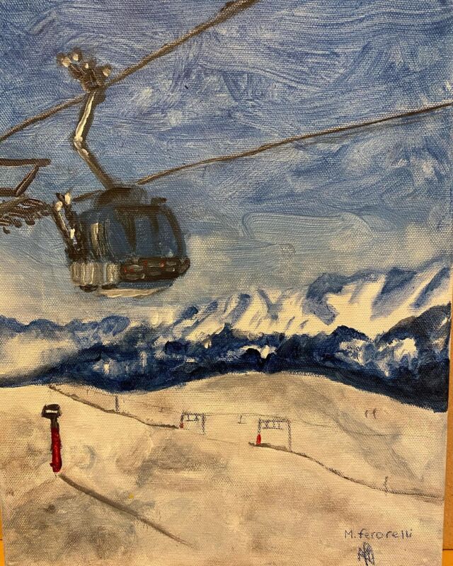 Winter #hiver#montagne#télécabine#cours de dessin#peinture#acryliquepainting#ski#lartrecre
